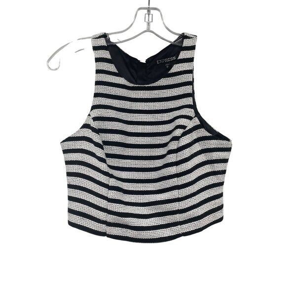 Express Womens Textured Striped Crop Top Sleeveless Black/Whiter Size XS Zip - Picture 1 of 8